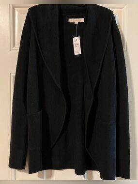 LOFT Women's Cozy Black Open Front Shawl Collar Pocket Cardigan Size Small - NEW